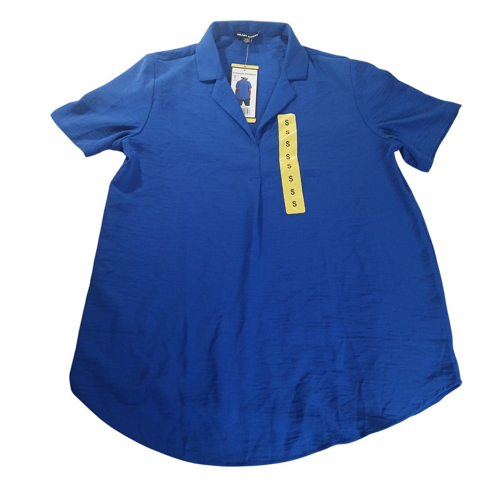 Hilary Radley Womens Small Blue Short Sleeve Notch Collar‎ Blouse NWT Office